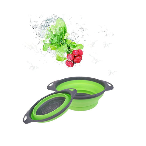 AussieSuperStore Homeware Supplies Collapsible Silicone Colander Folding Kitchen Silicone Strainer Green CBSILFOJDGRNX2